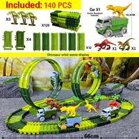 Circuit de Course Électrique Dinosaure avec Voitures Lumineuses et Billes Marbre, Jouets Dinosaures, Piste Flexible pour Enfants