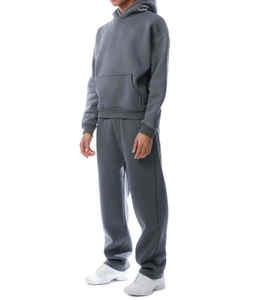 เซตเสื้อฮู้ดกีฬาผ้าฝ้ายสองชิ้นคุณภาพสูงของผู้ชายชุดสเวตเชิ้ตแนวสตรีทมีลายปักโลโก้สำหรับฤดูหนาวออกกำลังกายแบบลำลอง - Product Image 2