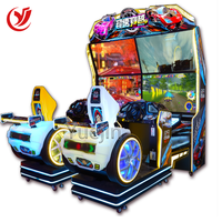 Simulateur de conduite de course d'arcade à 4 écrans multi-vues pour 2 joueurs 'Overspeed Racing' avec sièges à mouvement, monnayeur, en métal, version anglaise