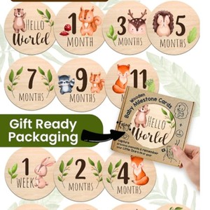 Cross-border wooden double-sided milestone photo prop for newborns, animal-themed <b>digital</b> <b>calendars</b>, and growth record cards. - Product Image 4