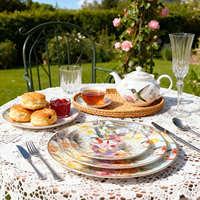 Assiettes de présentation en porcelaine fine à bord doré, motif floral tropical coloré, collection de luxe, pour restaurant et maison – Vente chaude