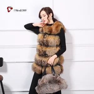 5 Segments Long Colored Dark Brown Cute Elegant Fuzzy Winter Fur Sleeveless Vest With Pocket on Sale Online