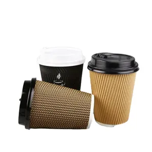 12oz Disposable Paper Hot Beverage Tea Cups Ripple Wall Insulated Take Out Coffee Cup Hot Drink/tea/coffee