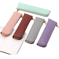 Étui à crayons en cuir PU couleur macaron, petit, durable, avec fermeture éclair, impression UV, pour les élèves