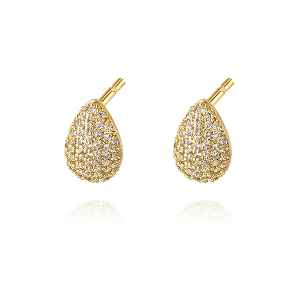 Fashion Earrings Wholesale Copper Gold Plated Micro Pave Zircon Iced Water Drop Earrings Stud