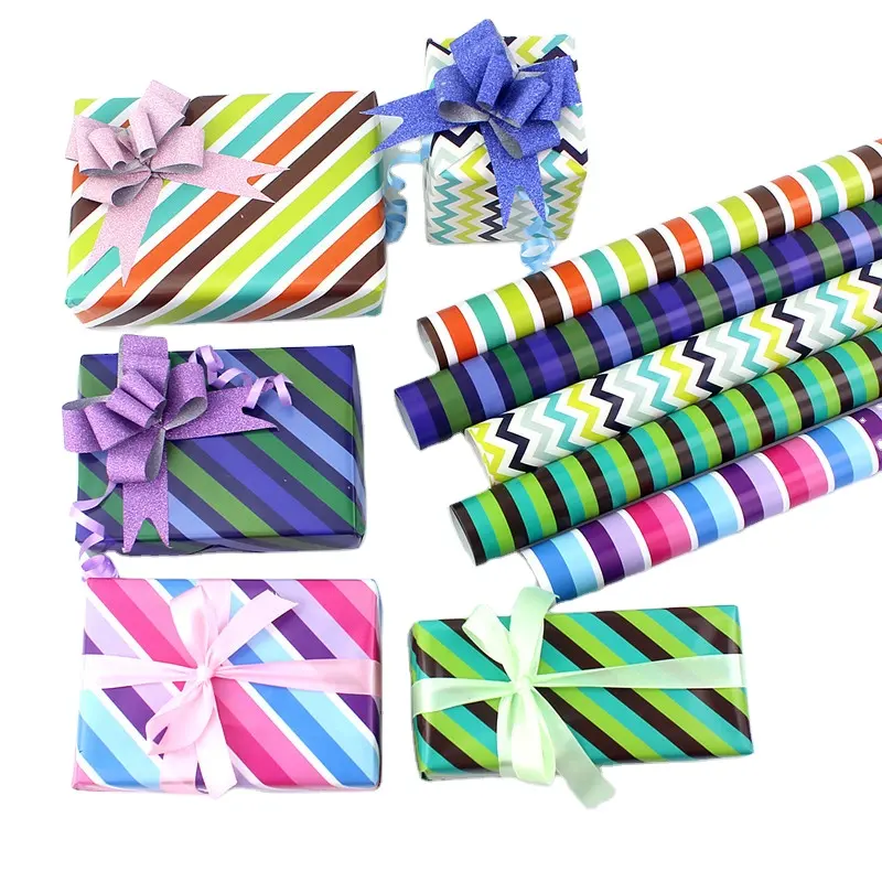 Wholesale DIY Wrapping Paper Stripe Cute Gift Paper Wrapping Book Cover Gifts Packaging For Christmas Birthday