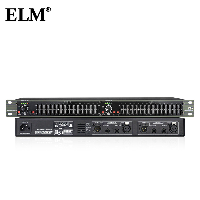 Professional Dual 15-Band Graphic Equalizer 1U Rackmount Stereo EQ Constant-Q Filter 50Hz Low Cut XLR Balanced