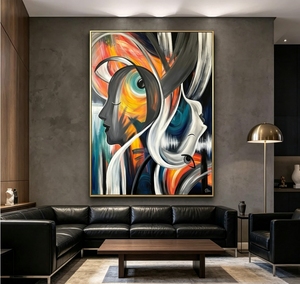 Pintura al Óleo Vibrante de Retrato Cubista, Arte en Lienzo Grueso Impasto Hecho a Mano, Arte Abstracto Multicolor con Figura Humana Texturizada para Pared - Product Image 4