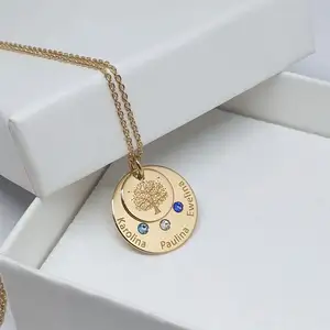 Customized Fashion 18K Gold Plated Rhinestones Sign Pendants Life Tree Necklaces For Women's Jewelry Gift