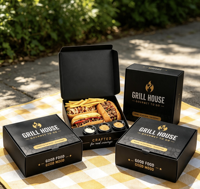 Boîte alimentaire à emporter personnalisée avec compartiments, contenant en carton jetable pour sandwich, frites et sauce.
