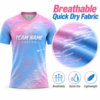 Maillot de football personnalisé OEM – Usine de fabrication de maillots de football par sublimation rose et bleu, col en V, pour club, match, entraînement, tenue d'équipe – Vente en gros pour hommes et femmes