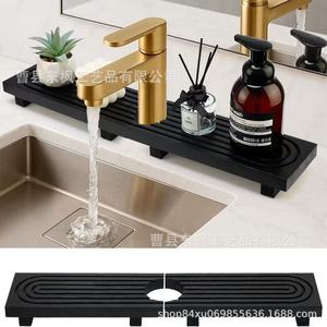 Bandeja rectangular de madera para lavabo de baño, con drenaje automático, para difusor de jabón, para almacenamiento en encimera de cocina - Product Image 1