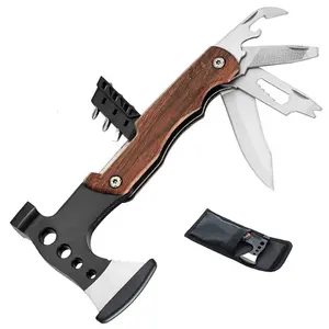 9-in-1 Aluminum Mini Multifunction Survival Hatchet Portable Outdoor Camping Axe with Nylon Sheath for Beach Use