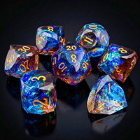 Ensemble de dés en résine dégradé rose clair et bleu, 7 pièces, dés polyédriques avec chiffres argentés, pour jeux de rôle sur table Dungeons and Dragons