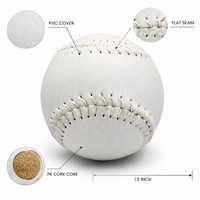 Ballon de softball PVC 12 pouces personnalisé avec logo, noyau en liège durable, couture plate blanche, fabricant 500 000 pièces/mois, OEM pour entraînement scolaire et pratique