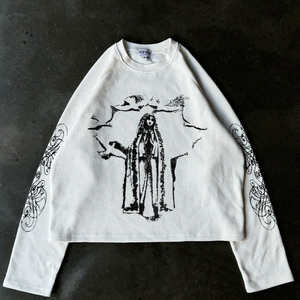 Benutzer definierte Drop Shoulder Overs ized Baggy Grafik Digitaldruck Schwere Baumwolle Langarm Baumwolle Waffel Boxy Cropped T-<span class=keywords><strong>Shirt</strong></span> - Product Image 4