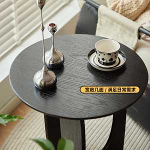 Tk Tongke <b>Round</b> <b>Coffee</b> <b>Table</b> With Storage Shelf Modern Living Room Side <b>Table</b> <b>Black</b> Glass Top And Wooden Base - Product Image 2