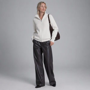 <span class=keywords><strong>Cardigan</strong></span> da Donna in Maglia con Zip e Collo Alto, Stile Minimalista Casual in Misto Cotone Chenille, Pronto per la Spedizione - Product Image 3