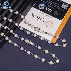 Cadena de Eslabones Cubanos de Plata 925 Sólida con Cuentas de 8mm y Moissanita, Chapada en Rodio, Joyería Hip Hop Iced Out - Product Image 3