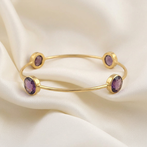10 MM Round Stone Purple Amethyst Quartz Handmade Jewelry <b>Bangle</b> Brass 18k Gold Plated Classic Unisex Jewelry for Everyday Wear - Product Image 2