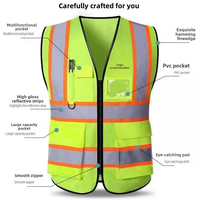 Gilet de sécurité haute visibilité respirant vert fluorescent, certifié ANSI Classe 2, avec éclairage LED, conforme à la norme EN ISO 20471, pour la construction