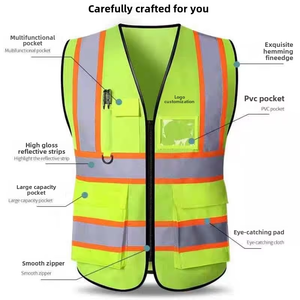 Áo khoác phản quang màu xanh lá cây huỳnh quang, thoáng khí, đạt tiêu chuẩn ANSI Class 2, đèn LED nhấp nháy, đạt chứng nhận EN ISO 20471, dành cho công trường xây dựng - Product Image 2