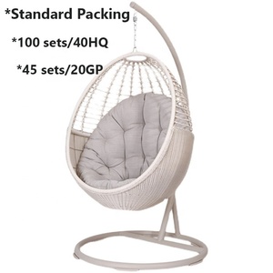 White Garden Furniture Metal Rattan Outdoor Patio Balcony <strong>Egg</strong> Shaped Nest Basket Adult <strong>Wicker</strong> Hanging Swing <strong>Chair</strong> With Stand - Product Image 2