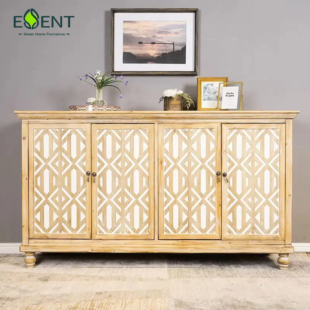 Essent Bohemian Style Wooden Storage Cabinets Living Room Buffet Sideboard Kitchen Cupboard Rustic Furniture Living Room Cabinet