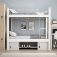 Lit superposé en métal robuste et moderne avec armoires de rangement et étagère à chaussures, lit double en fer gain de place pour dortoir scolaire
