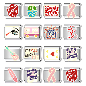 Wholesale Stainless Steel Italian <b>Charm</b> <b>Bracelet</b> Links Fashion Colorful Enamel Dice Pink Ribbon Cactus Heart DIY Modular Jewelry - Product Image 2
