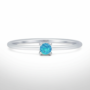 Bague en opale de feu bleu ciel ronde, en argent sterling 925, bague cadeau en opale - Product Image 1