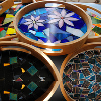 Kit de mosaïque DIY pour plateau à fruits, plateaux rectangulaires et ronds en bois, tuiles de mosaïque DIY, kit de mosaïque multicolore pour l'artisanat et l'art à domicile