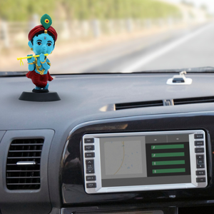 Ídolo de Bhakti Bansidhar Pintado a Mano (Acabado Azul), Obra Artística Espiritual Detallada para el Templo del Hogar, Escritorio de Oficina, Tablero de Coche y Regalo - Product Image 1