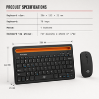 Ensemble clavier et souris sans fil RF 2,4 GHz silencieux, ergonomique et étanche avec fente pour carte, idéal pour le bureau professionnel