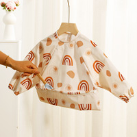 Bavoir pour bébé à manches longues double couche Bavoir pour bébé imperméable Complément alimentaire transfrontalier Blouse imperméable Fermeture à boutons