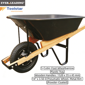 5CU.Ft. <span class=keywords><strong>Brouette</strong></span> robuste à cadre métallique avec plateau <span class=keywords><strong>en</strong></span> plastique - Pneu pneumatique 14"x3.50-8 - Poignée <span class=keywords><strong>en</strong></span> <span class=keywords><strong>bois</strong></span> pour la construction et le jardinage - Product Image 2