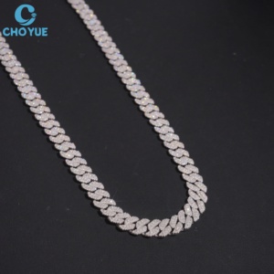 Hip Hop Jewelry Men's 925 Silver Rhodium Plated Prong Setting Moissanite Diamond Cuban Link Chain Necklace & Bracelet Wholesale - Product Image 3