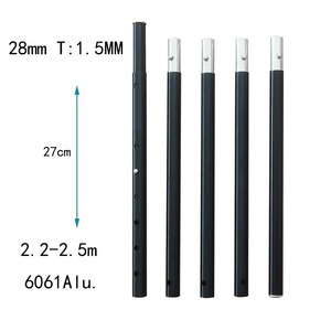 Telescopic Tent Pole <b>28mm</b> Diameter Aluminum Alloy 6061 Black 2.2-2.5 Meters For Tarpaulin Canopy Support - Product Image 3