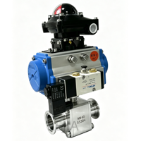 Vanne à boisseau sphérique pneumatique à plateforme haute en acier inoxydable 304/316L, trois pièces, raccord à collier, taille de port 1/2-4 pouces, personnalisable ODM/OEM