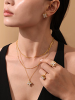 Ensemble de bijoux H2 en acier inoxydable plaqué or pour femmes, collier, boucles d'oreilles et bagues rotatives à quatre feuilles de trèfle, cadeau de mariage, cadeau porte-bonheur