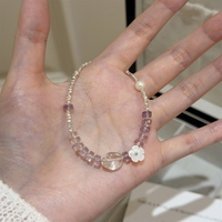 Bracelet perlé Bowei en argent sterling S925, améthyste facettée, bijoux en cristal blanc naturel en forme de fleur