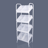 Étagère de présentation personnalisable à quatre paniers en métal grillagés, étagères réglables, durable, installation rapide pour les magasins de détail