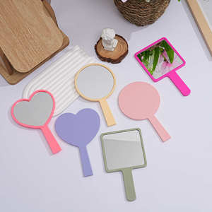 Promotional Portable Handheld HD Beauty Salon Mirror Round Handle Small Square Makeup Mirror-for Carry-On