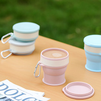 Gobelet pliable en silicone de qualité alimentaire sans BPA de 250 ml, pour le camping en plein air, les voyages, le café, avec mousqueton, réutilisable