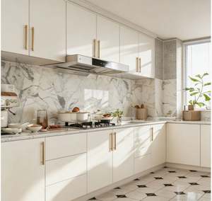 ตู้ครัวไม้อัดสั่งทำพิเศษ พร้อมลิ้นชักปิดแบบนุ่มนวล ผิวด้าน และชั้นวางแบบหมุนได้ สำหรับจัดเก็บของในครัว - Product Image 1