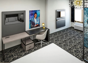 Ensemble de meubles de chambre d'hôtel moderne 3, 4, 5 étoiles, lit en panneaux de bois, canapé, fauteuil, table basse, hôtellerie commerciale - Product Image 3