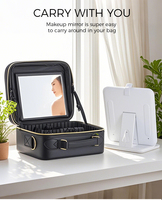 Trousse cosmétique LED pour femme avec miroir Trousse à cosmétiques Grande capacité Sac de rangement portable Sacs de maquillage de voyage Boîte intelligente