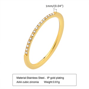 Fashion Gold Plated rainbow Color Zircon Charm Dainty Stainless Steel <b>Thin</b> <b>Ring</b> - Product Image 2