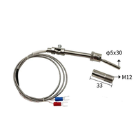 Sensor de Temperatura Termopar Tipo K E M12 con Resorte de Compresión, Cable Blindado, Sensor FX, Sonda de Acero Inoxidable 304