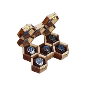 Hexagon Wood <b>Watch</b> Box Organizer 5 Slot Protective Buckle Closure Handmade Jewelry <b>Case</b> - Product Image 1